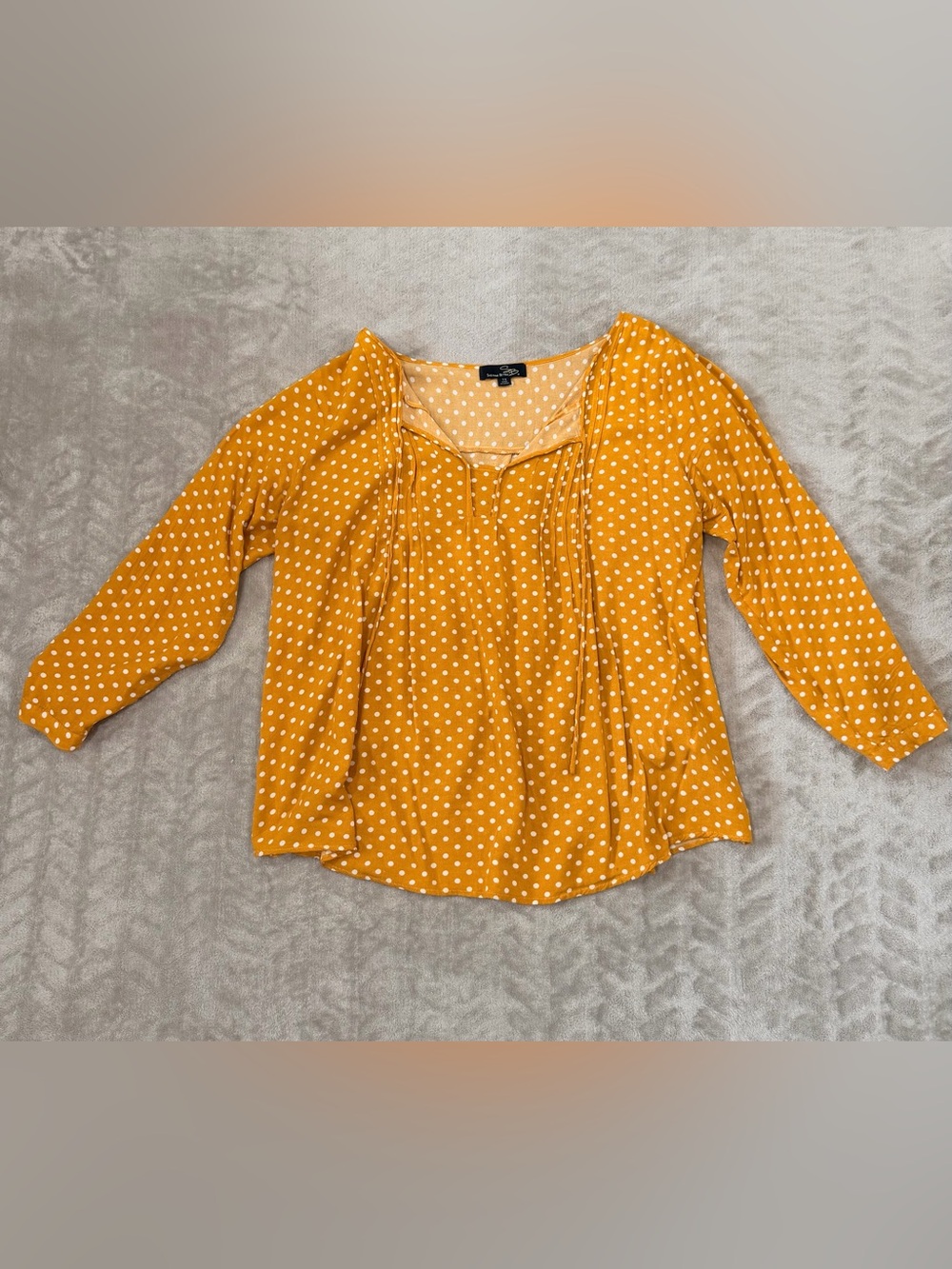 Suzanne Betro Mustard Yellow Polka Dot Long Sleeve Boho Peasant Blouse 1X